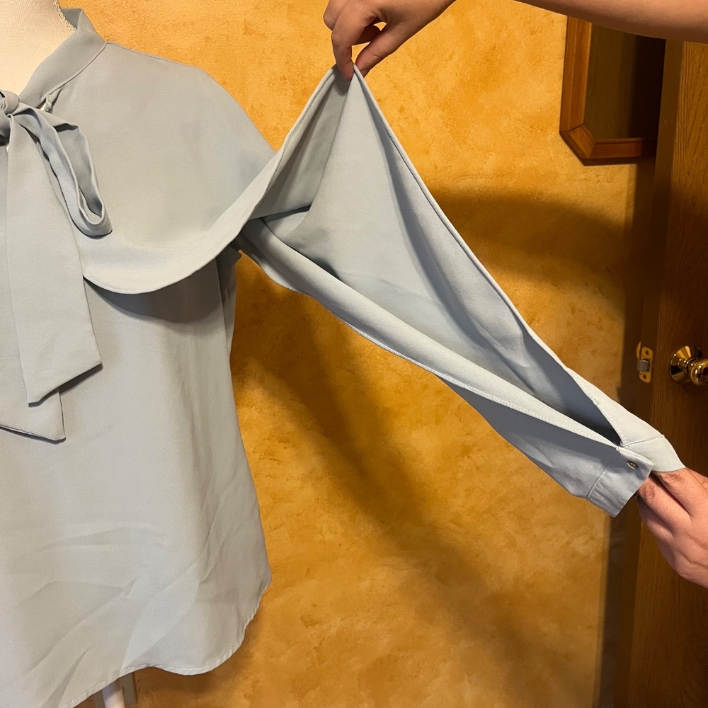 Chicwish - Light Blue Bowknot Cape Sleeves Blouse- Size M - Picture 7 of 12